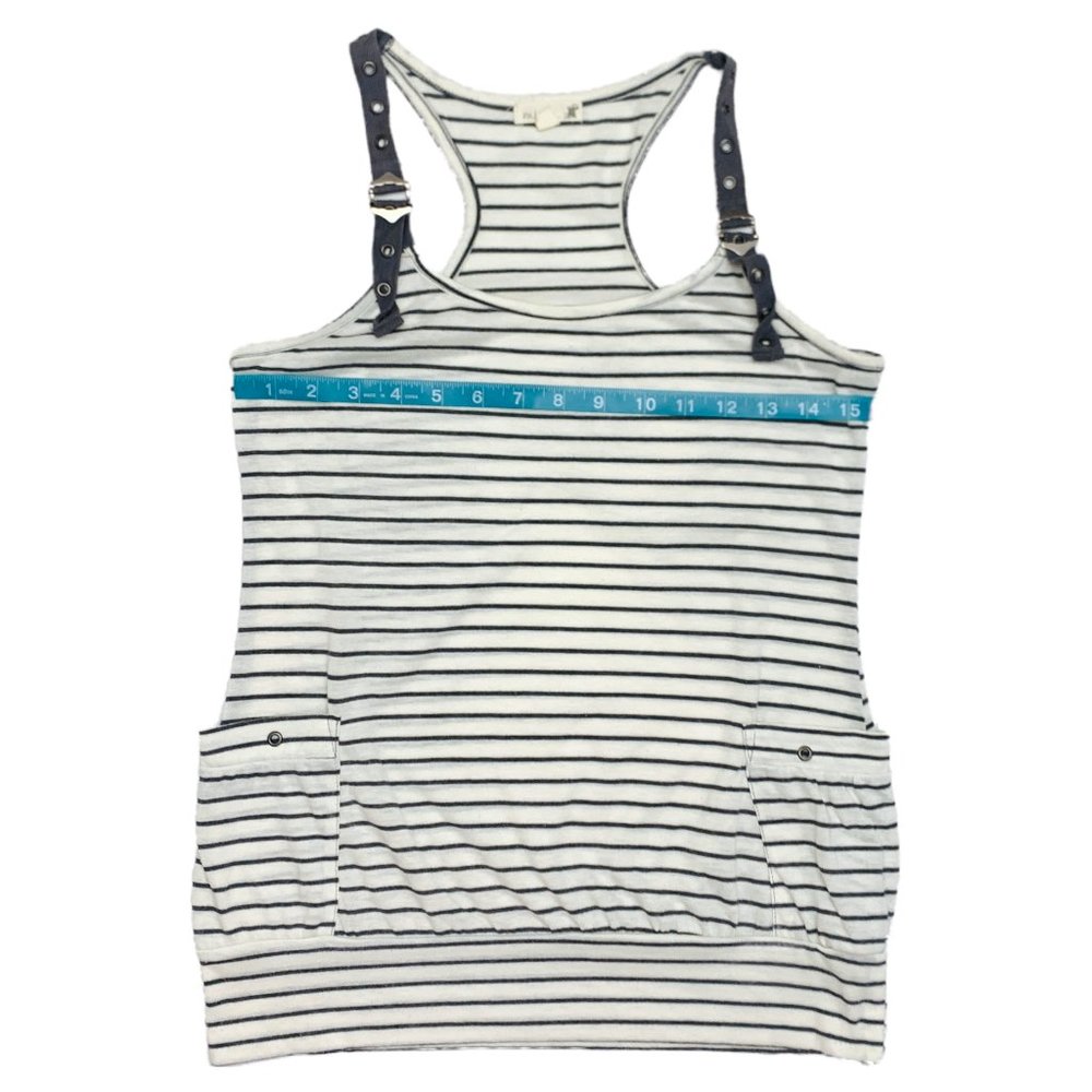 Mine..., Medium, cream and gray stripe tank top